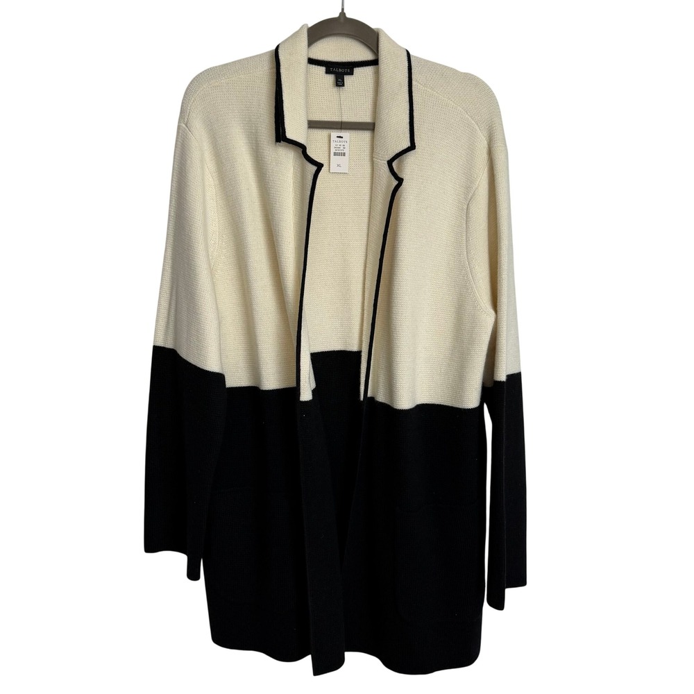 Talbots Vintage Wool‎ Blend Cardigan Women's XL Cream Black